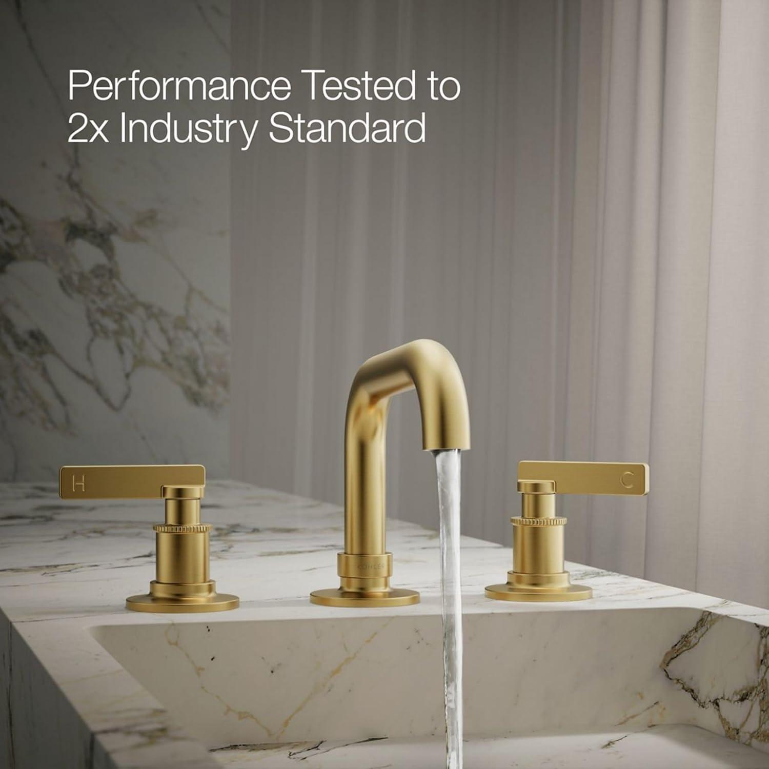 Vibrant Brushed Moderne Brass Widespread Bathroom Sink Faucet