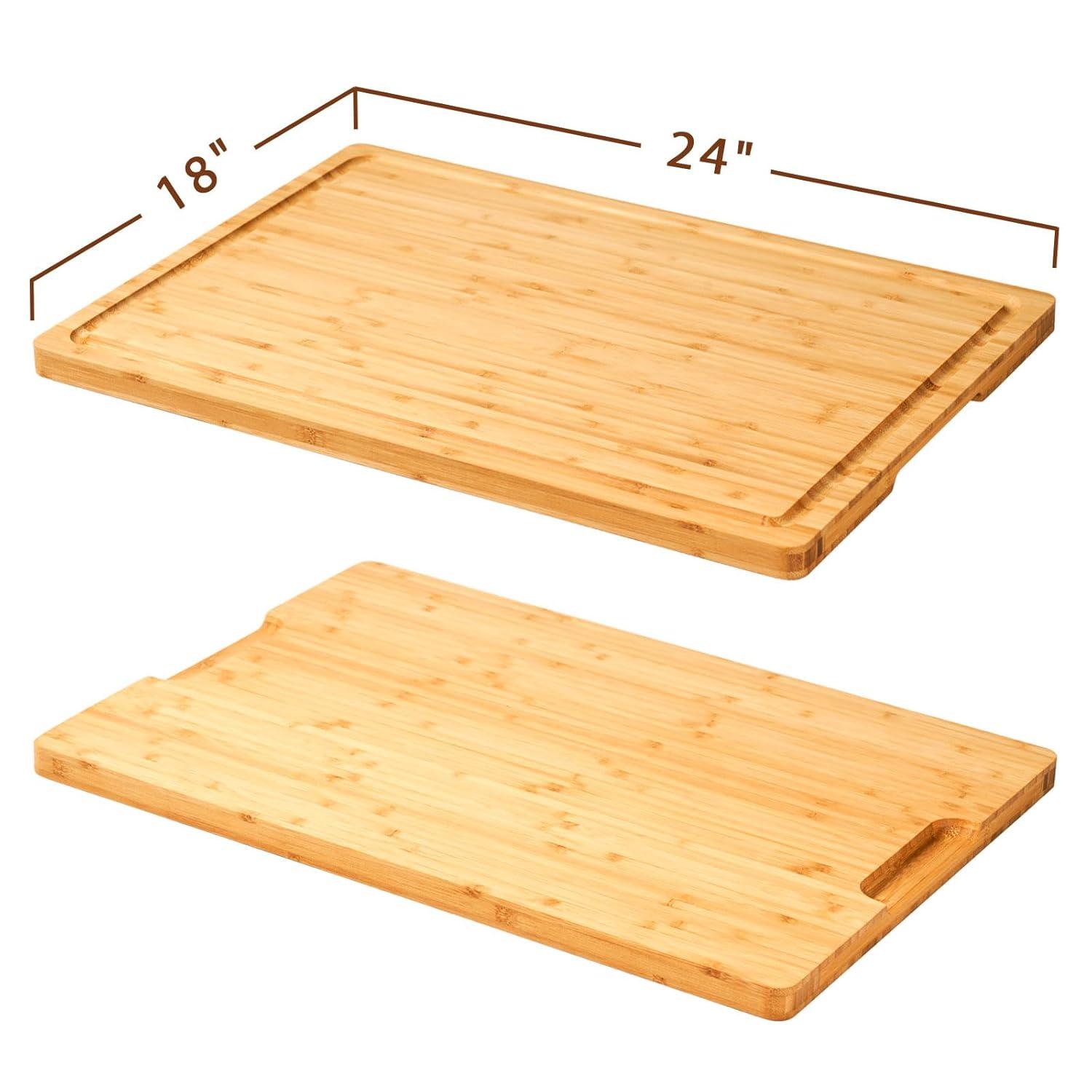 DILAND Bamboo Cutting Board For Kitchen, Large Wood Charcuterie Cheese Board, Wooden Chopping Block With Side Handles And Juice Grooves