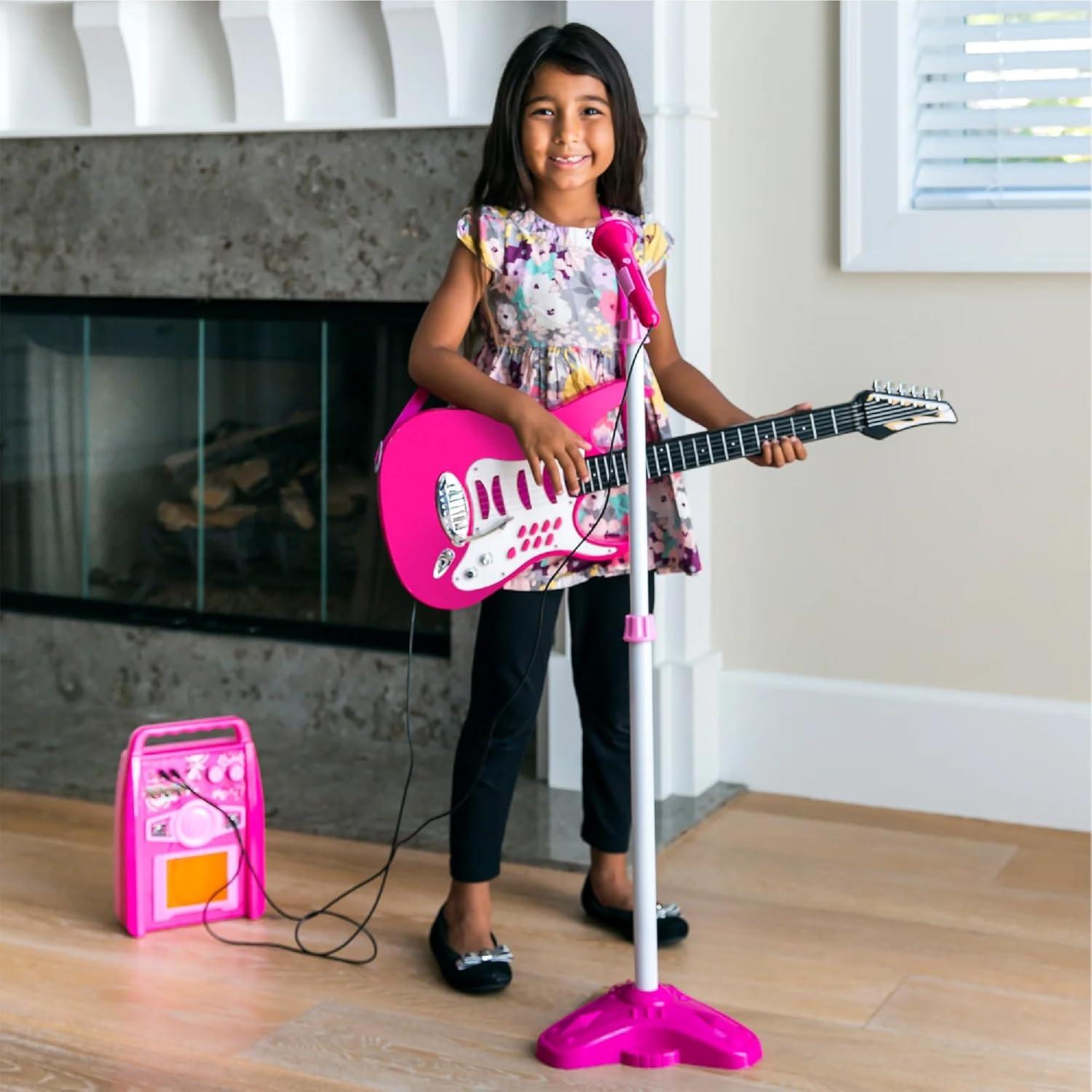 Best Choice Products Kids Electric Musical Guitar Toy Play Set w/ 6 Demo Songs, Whammy Bar, Microphone - Pink