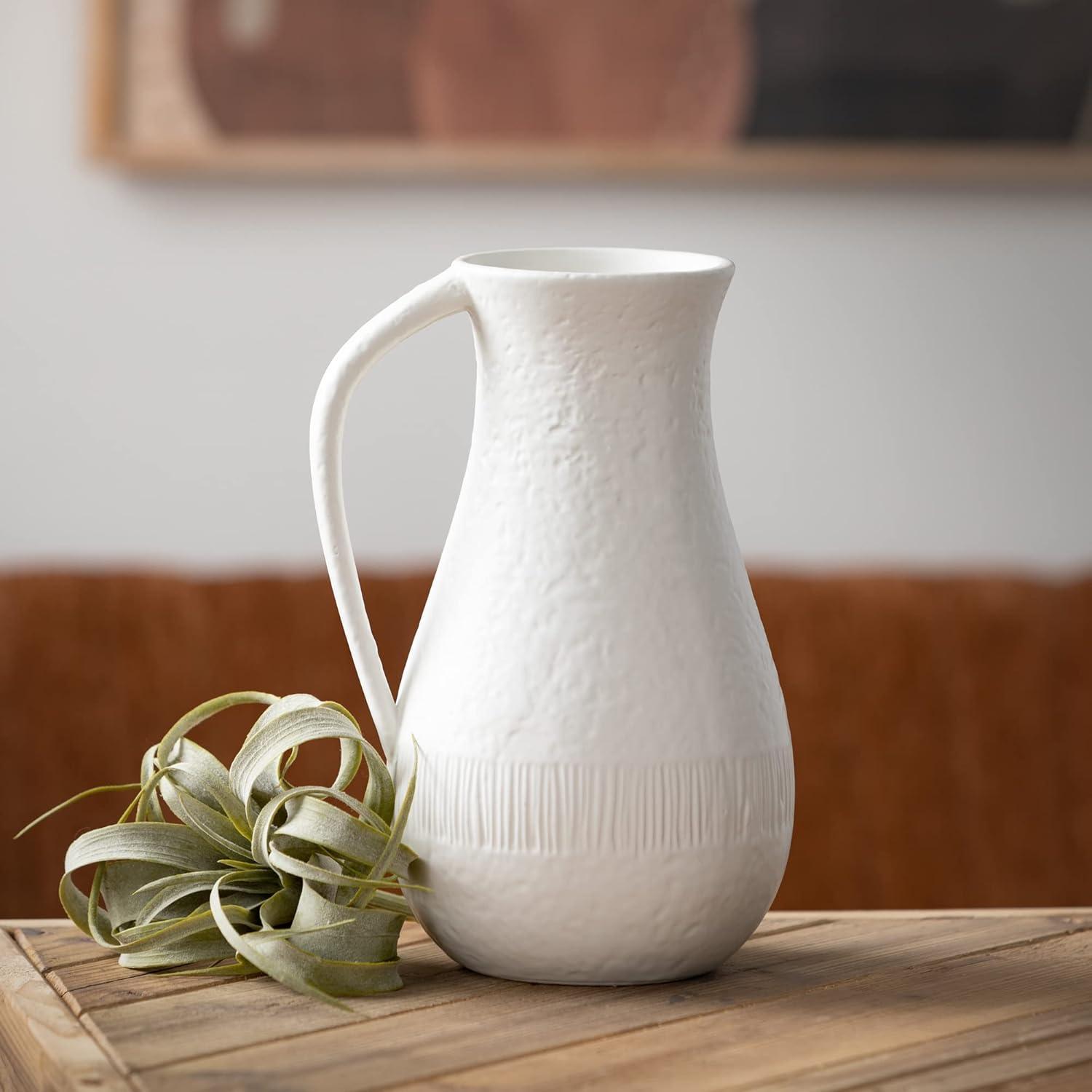 Sullivans 10" White Chiffon Stone Pitcher