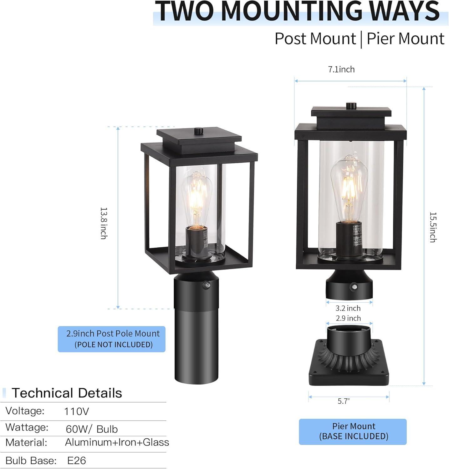 Solar Lamp Post Light, Solar Post Lights Outdoor Waterproof, Solar Light for Pole Outside, Dusk to Dawn Black Outdoor Light Pole with Remote Control, Three Modes