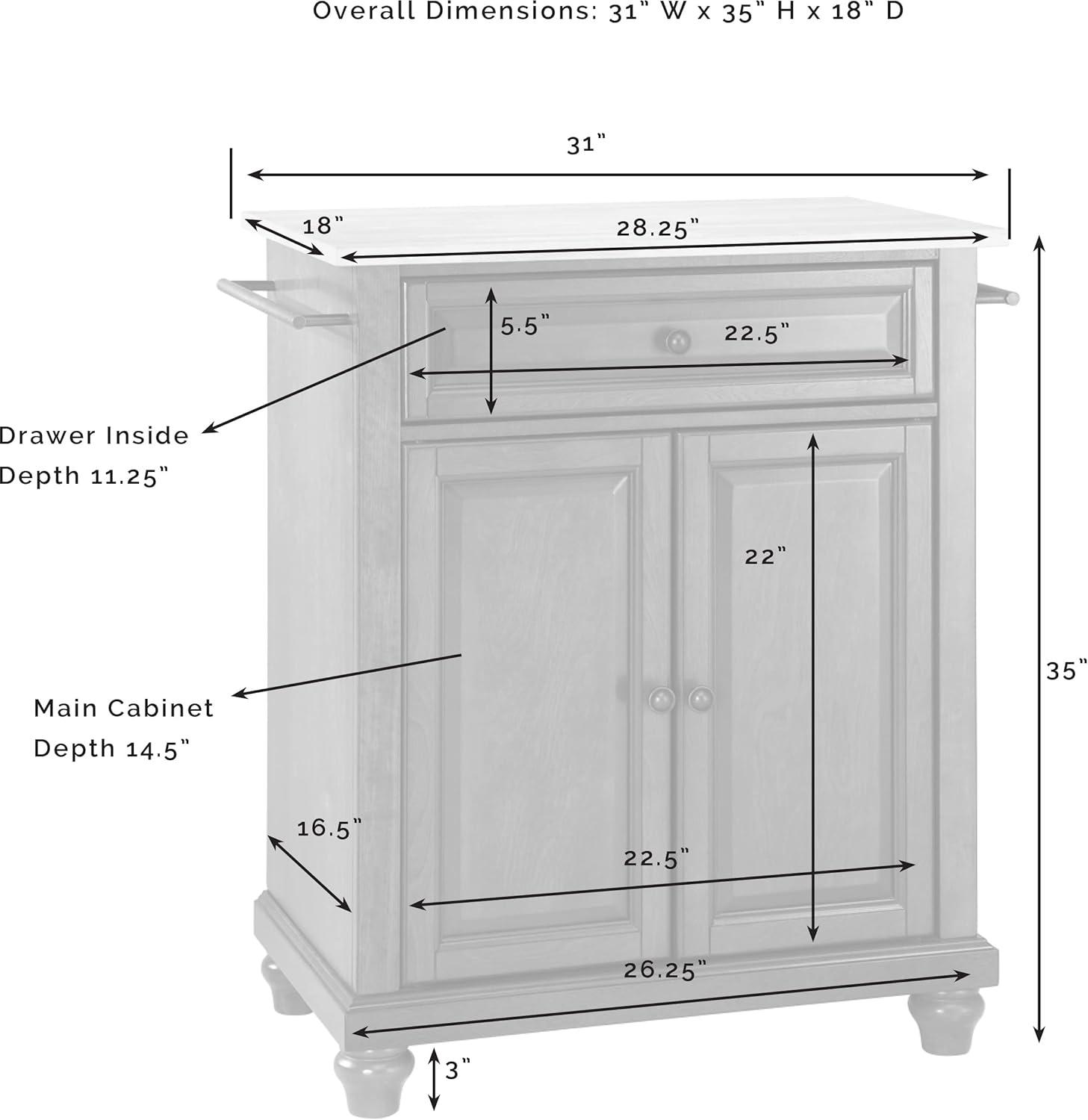 Cambridge 35" White Natural Wood Top Kitchen Island