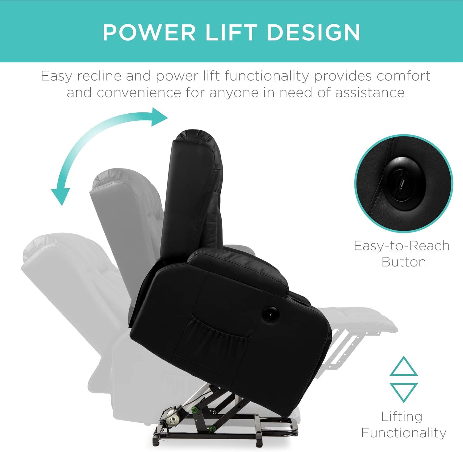 Xola Electric Power Lift Recliner Massage Chair Furniture w/ USB Port, Heat, Cupholders