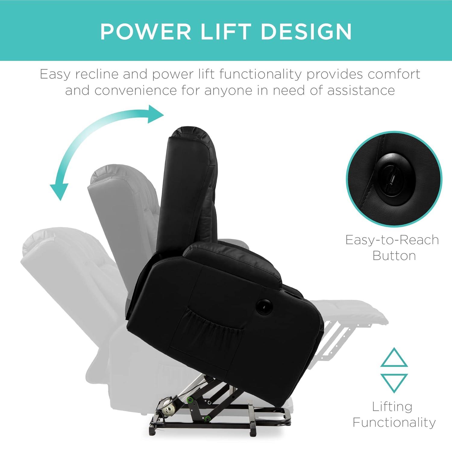 Xola Electric Power Lift Recliner Massage Chair Furniture w/ USB Port, Heat, Cupholders