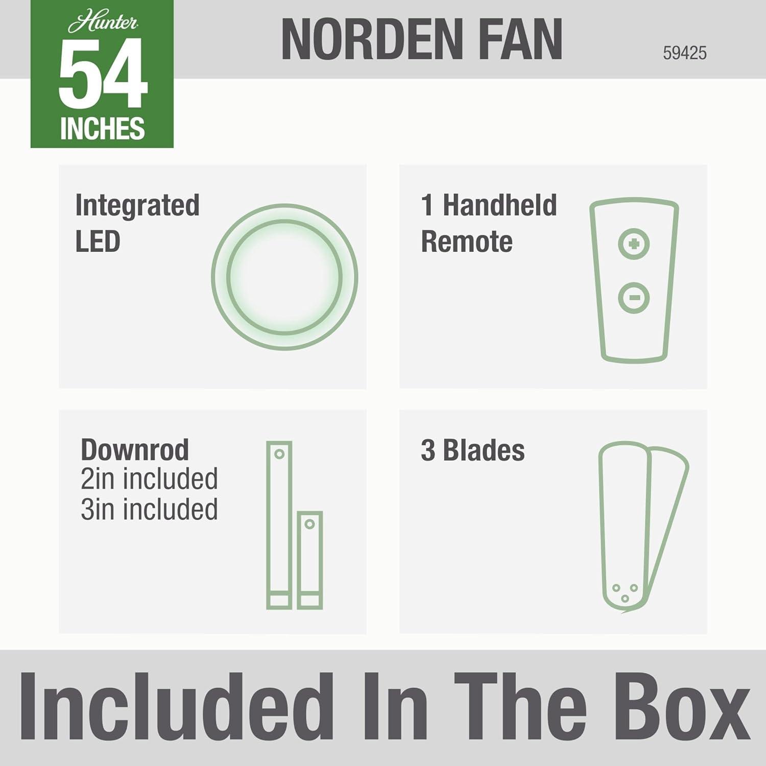 54" Norden 3 - Blade LED Standard Ceiling Fan with Remote Control and Light Kit Included