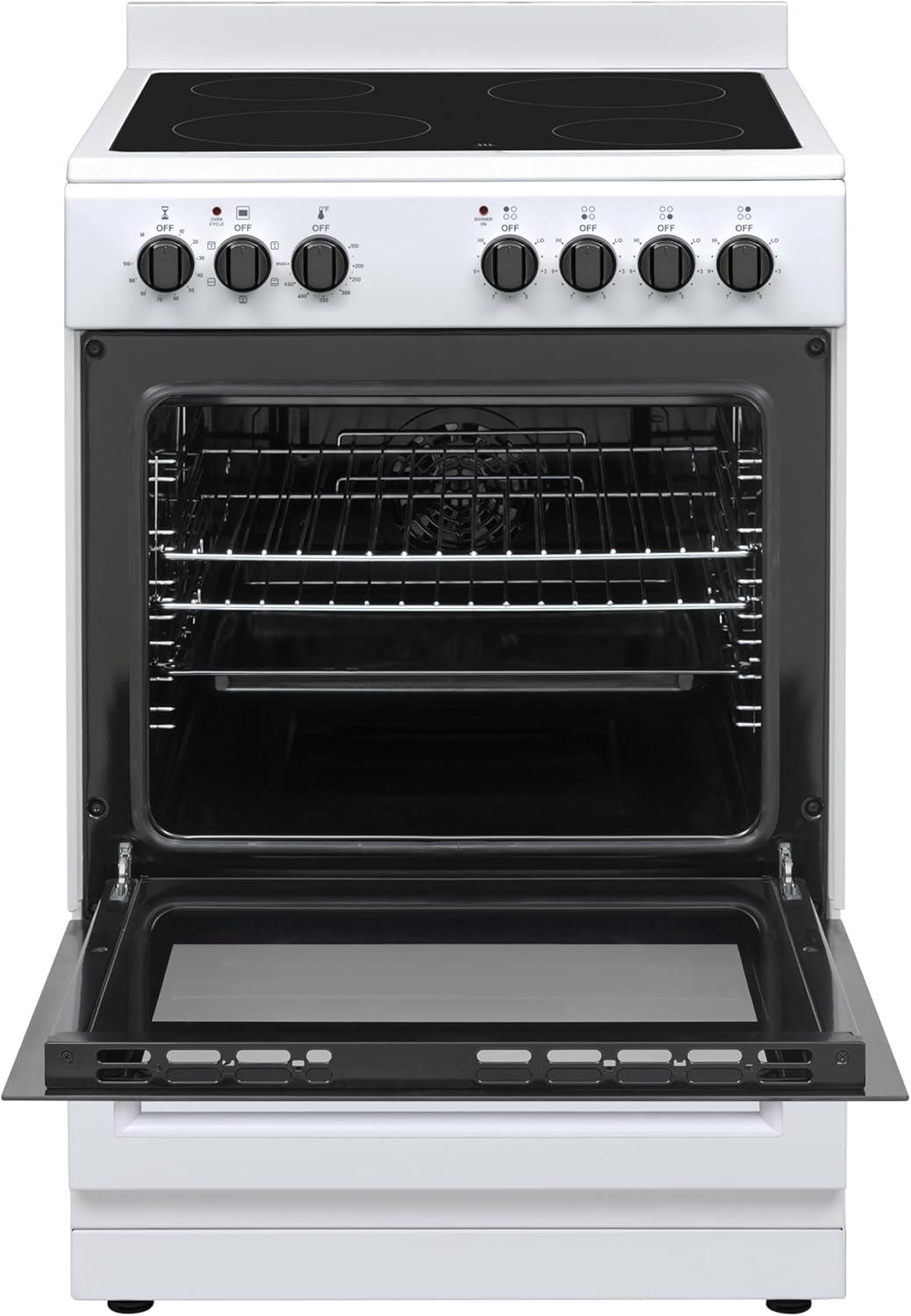 Premium Levella PREV2405VW 24" Vitroceramic Cooktop Electric Range with 4 Burners and 2.4 Cu. Ft. Single Convection Oven - White