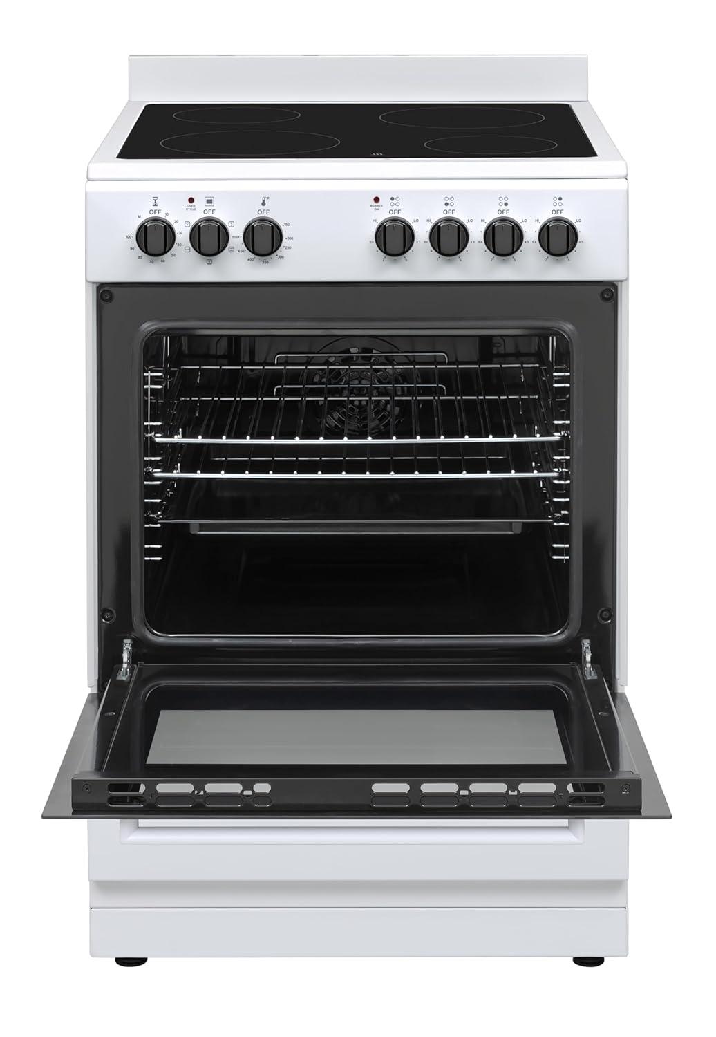 Premium Levella PREV2405VW 24" Vitroceramic Cooktop Electric Range with 4 Burners and 2.4 Cu. Ft. Single Convection Oven - White