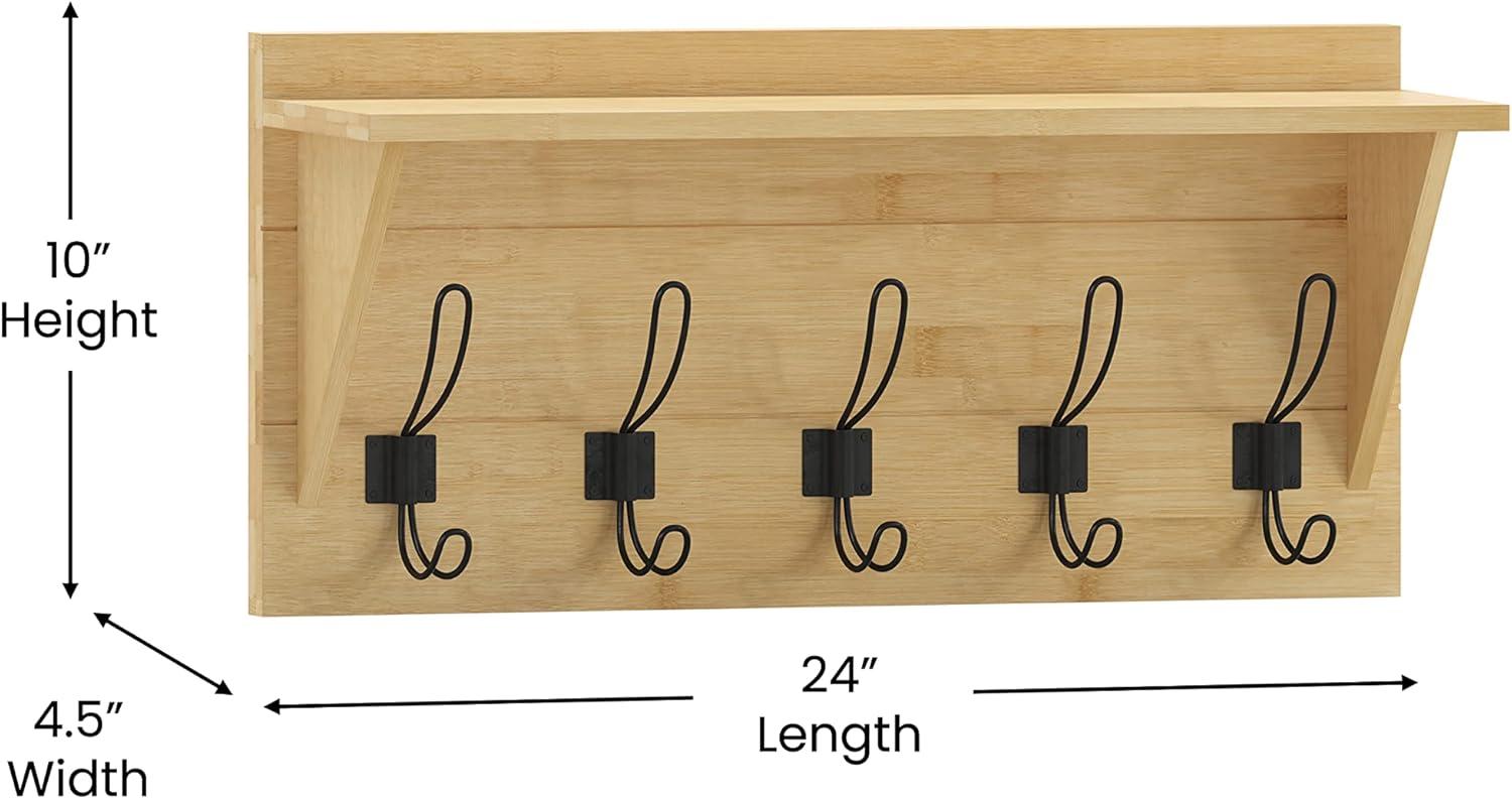 Flash Furniture Daly Rustic Rectangle Wood Coat Rack with Shelf/Storage, Rustic Brown