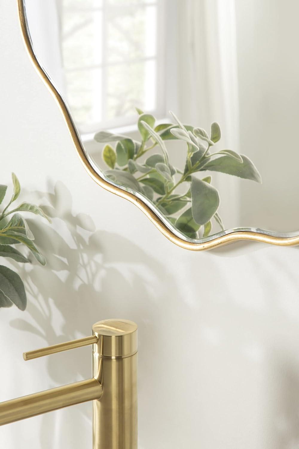 Kate & Laurel All Things Decor 26"x26" Viona Round Scalloped Mirror Gold: Modern Style, No Assembly, Wall Mounted