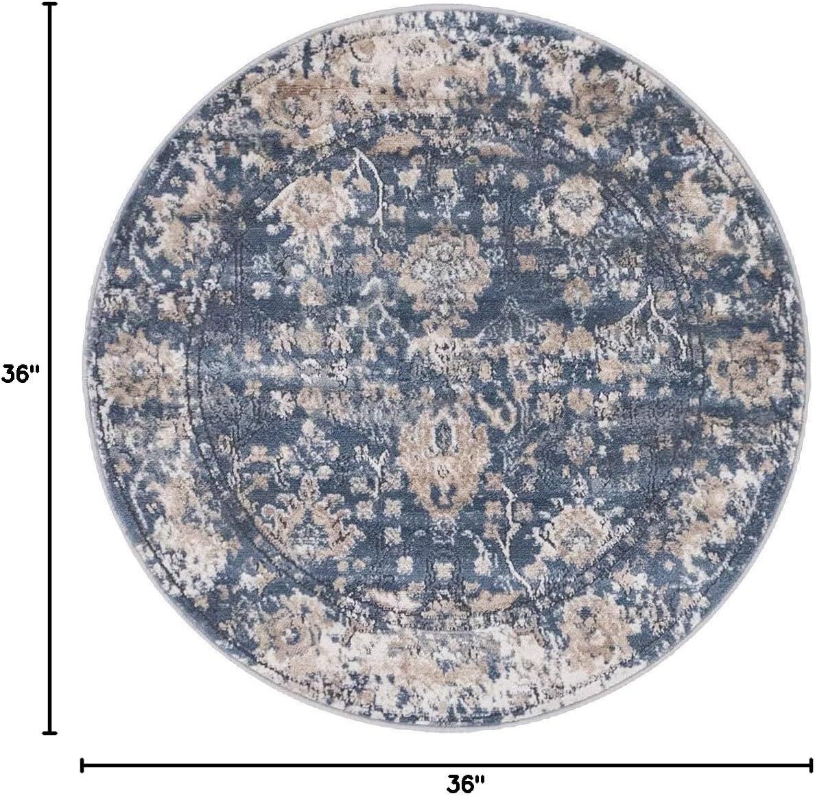 Unique Loom Portland Collection Area Rug - Central (3' 3" Round Blue/Beige)