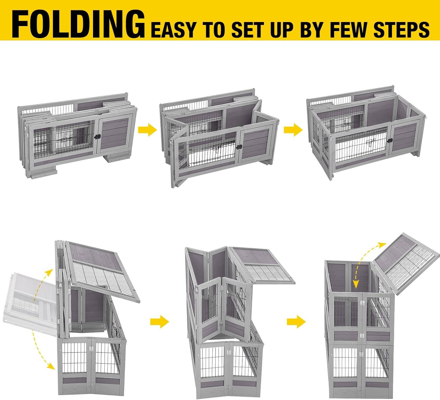 Aivituvin Folding Rabbit Hutch | Outdoor Bunny Cage (Inner Space 14.1 ft²)-AIR18-F