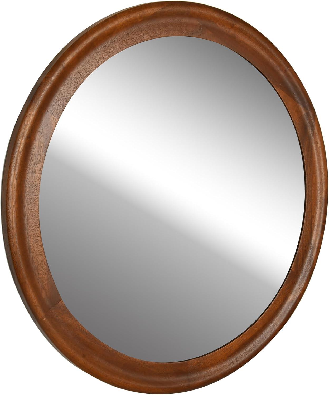 Rustic Walnut 30-Inch Round Vanity Mirror