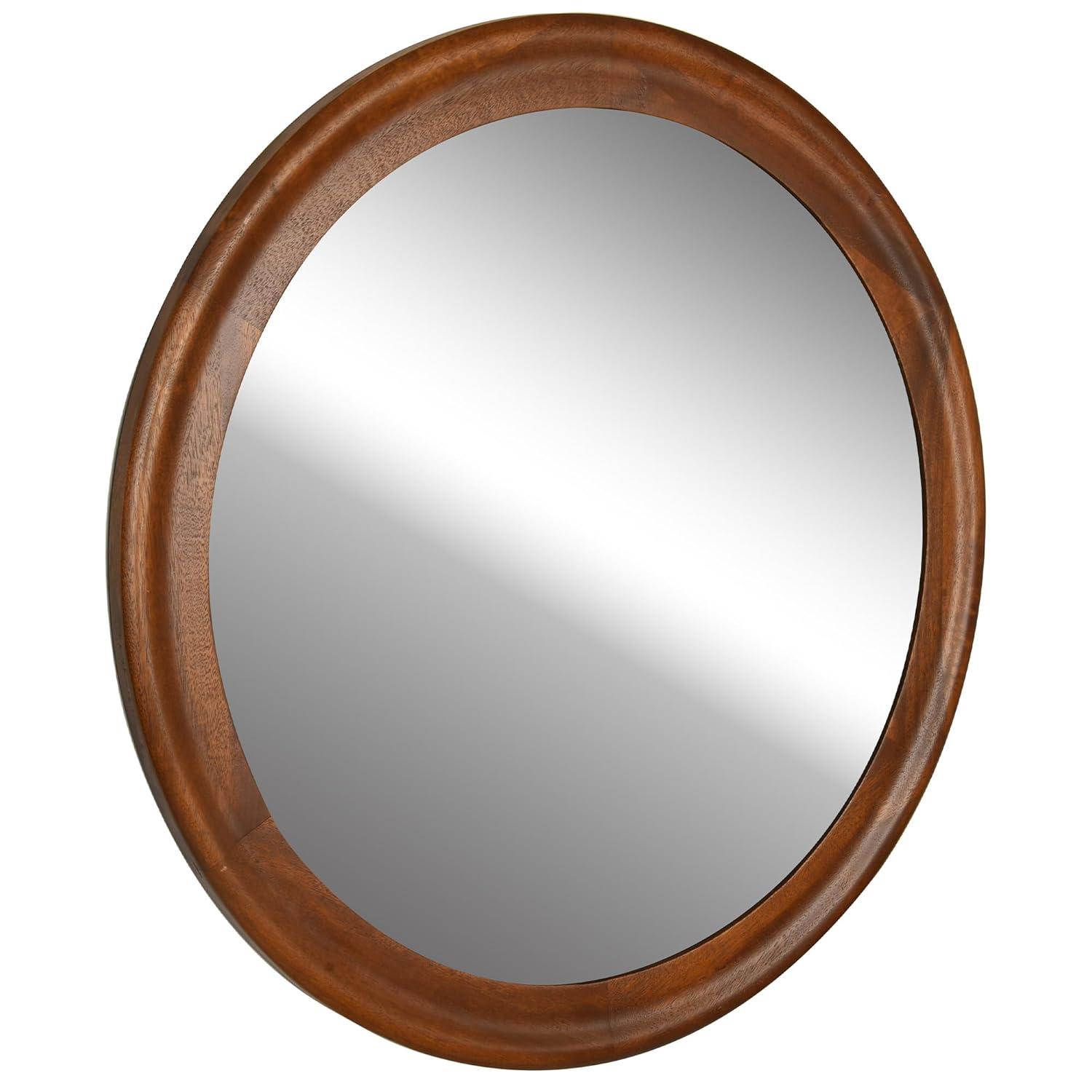 Latitude Run® Round Mirrors 30 Inch,Wood Vanity Wall Rustic Mirror With Walnut Frame, Wooden Mirror For Bathroom Bedroom Living Room Or Entryway(Walnut Brown)