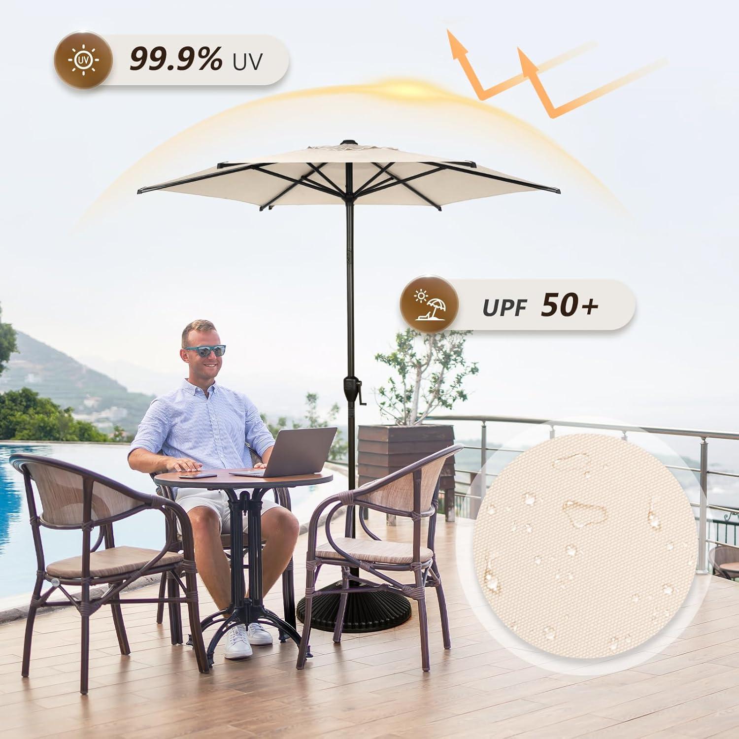 Abba Patio 7.5ft Outdoor Patio Umbrella w/ Push Button Tilt and Crank, 6 Ribs-Beige