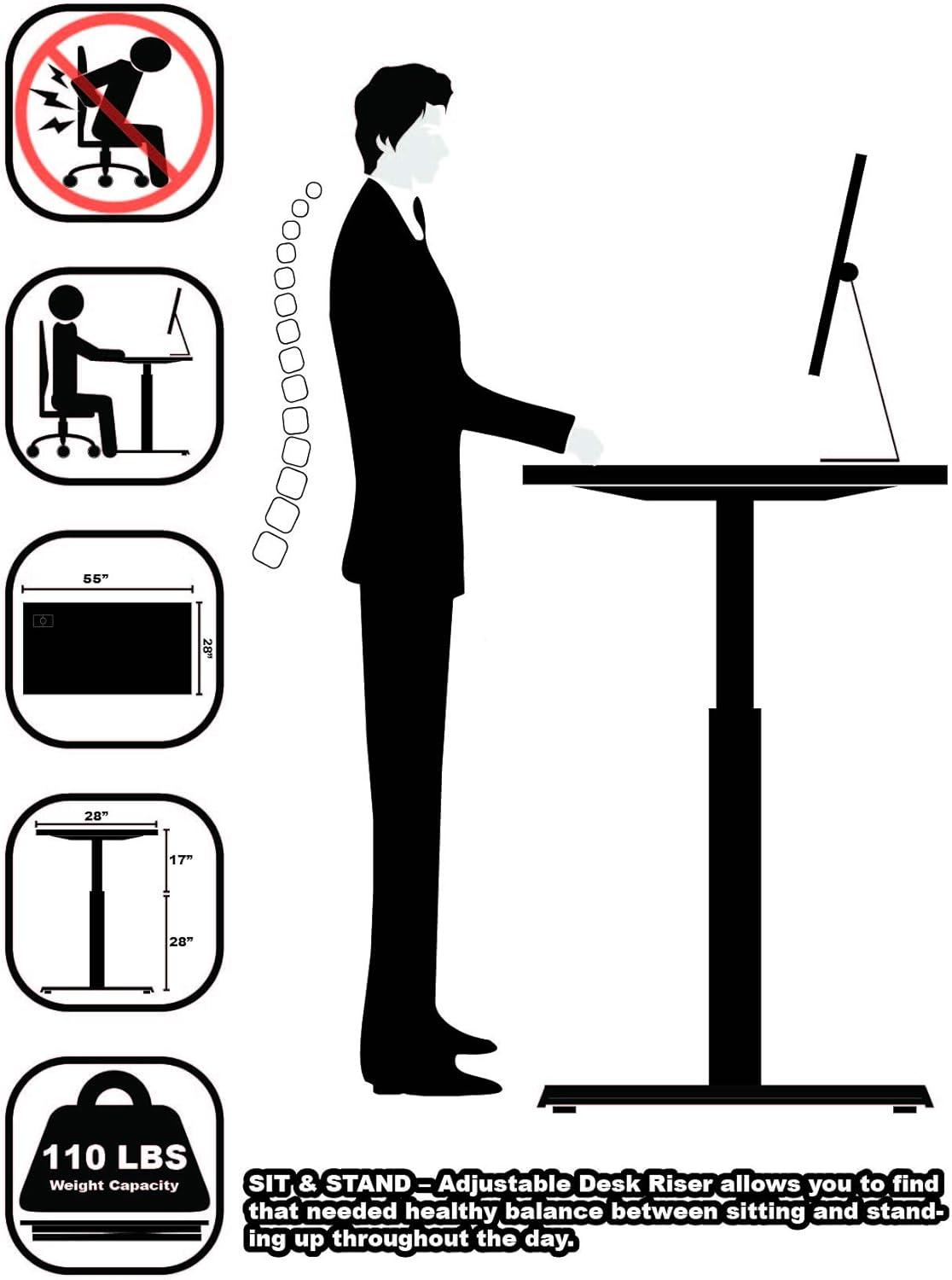 SHW 40-Inch Mobile Electric Height Adjustable Sit to Stand Desk with Drawer, Hanging Hooks and Cable Management, Oak