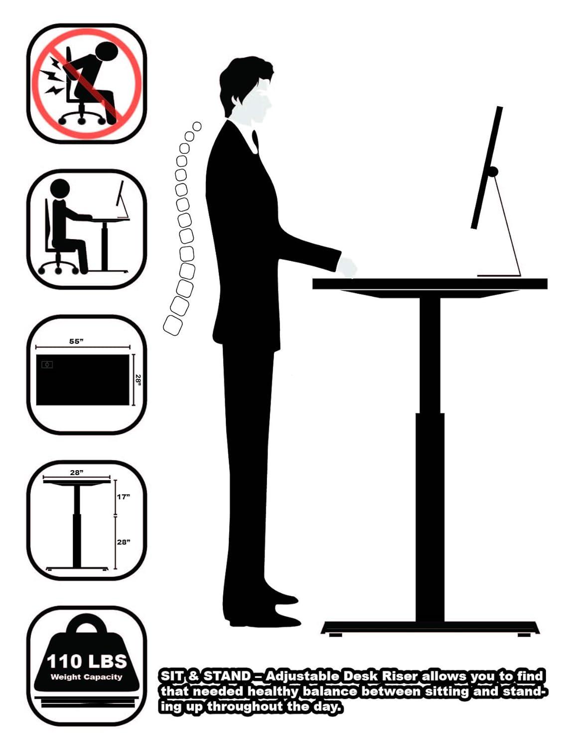 SHW 40-Inch Mobile Electric Height Adjustable Sit to Stand Desk with Drawer, Hanging Hooks and Cable Management, Oak
