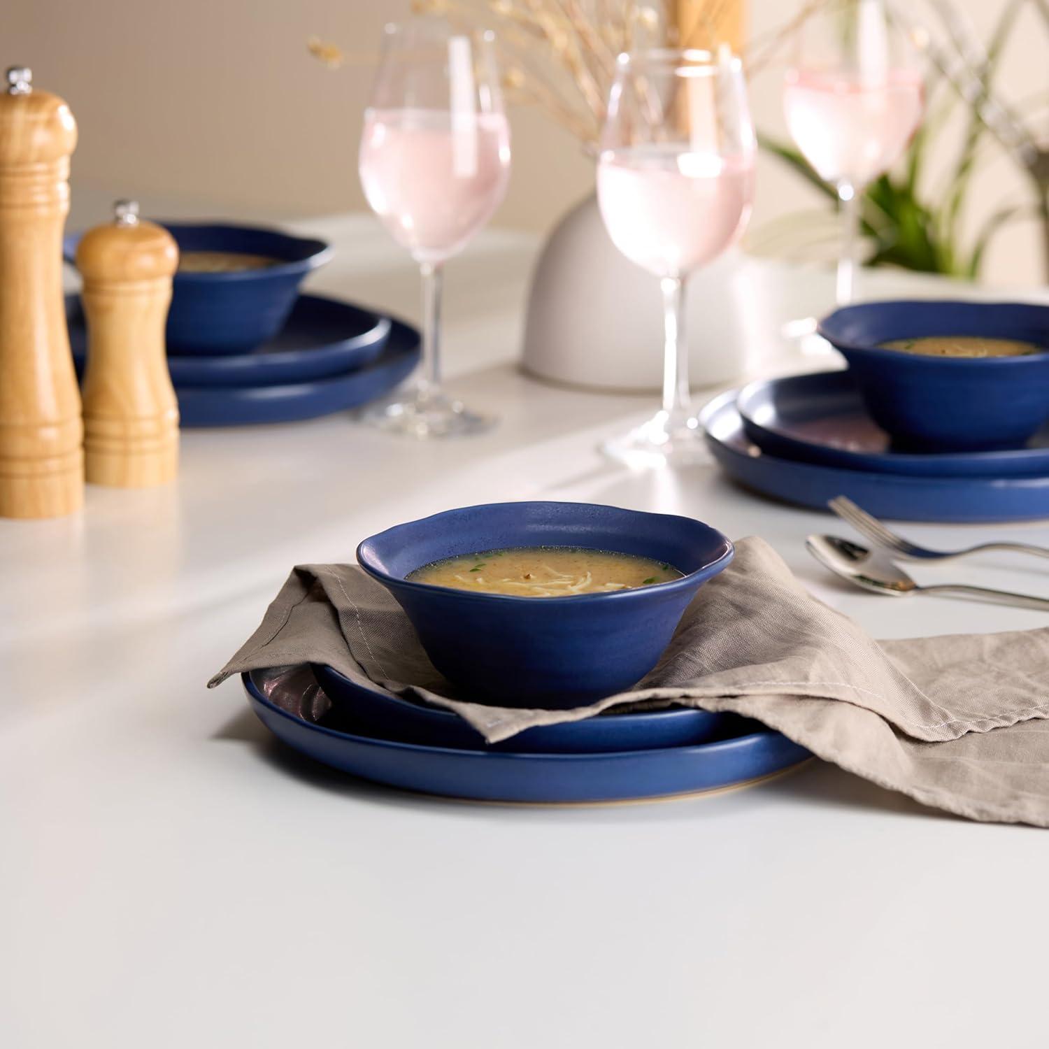 Ceramic Dinnerware Set, 12 Piece, Service for 4, Navy Blue