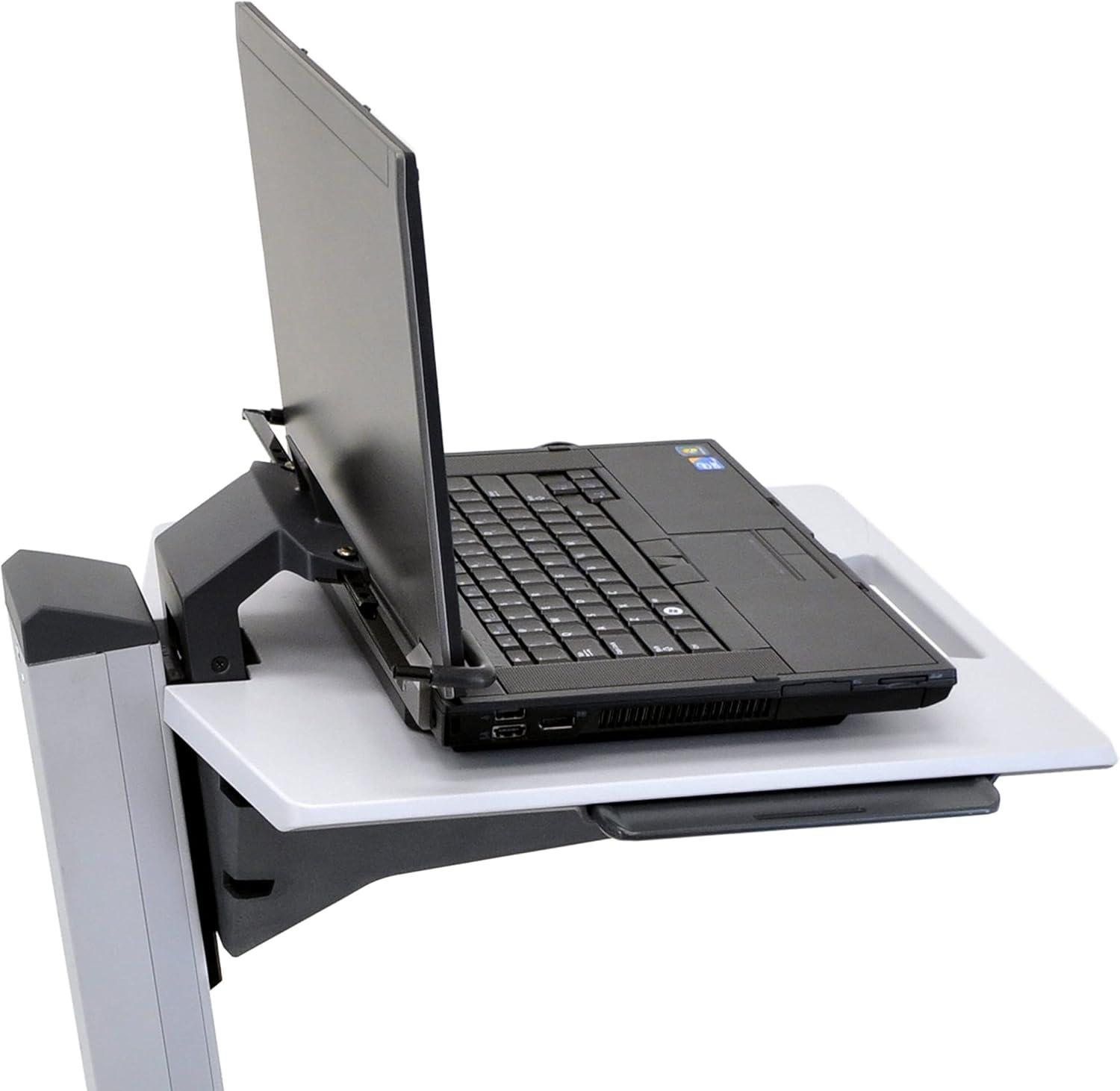 Adjustable Gray Laptop Cart with Power Outlet and Keyboard Tray