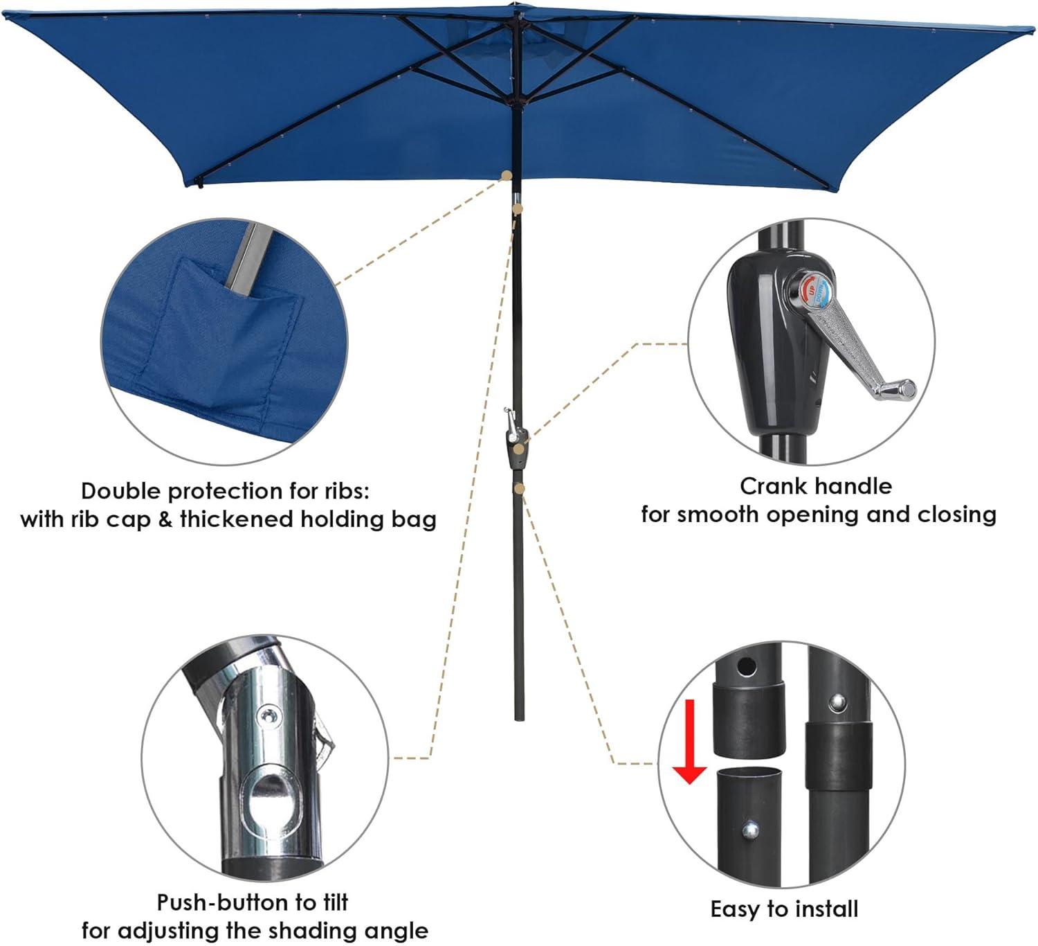 Navy 9ft Solar LED Patio Umbrella with Crank and Tilt