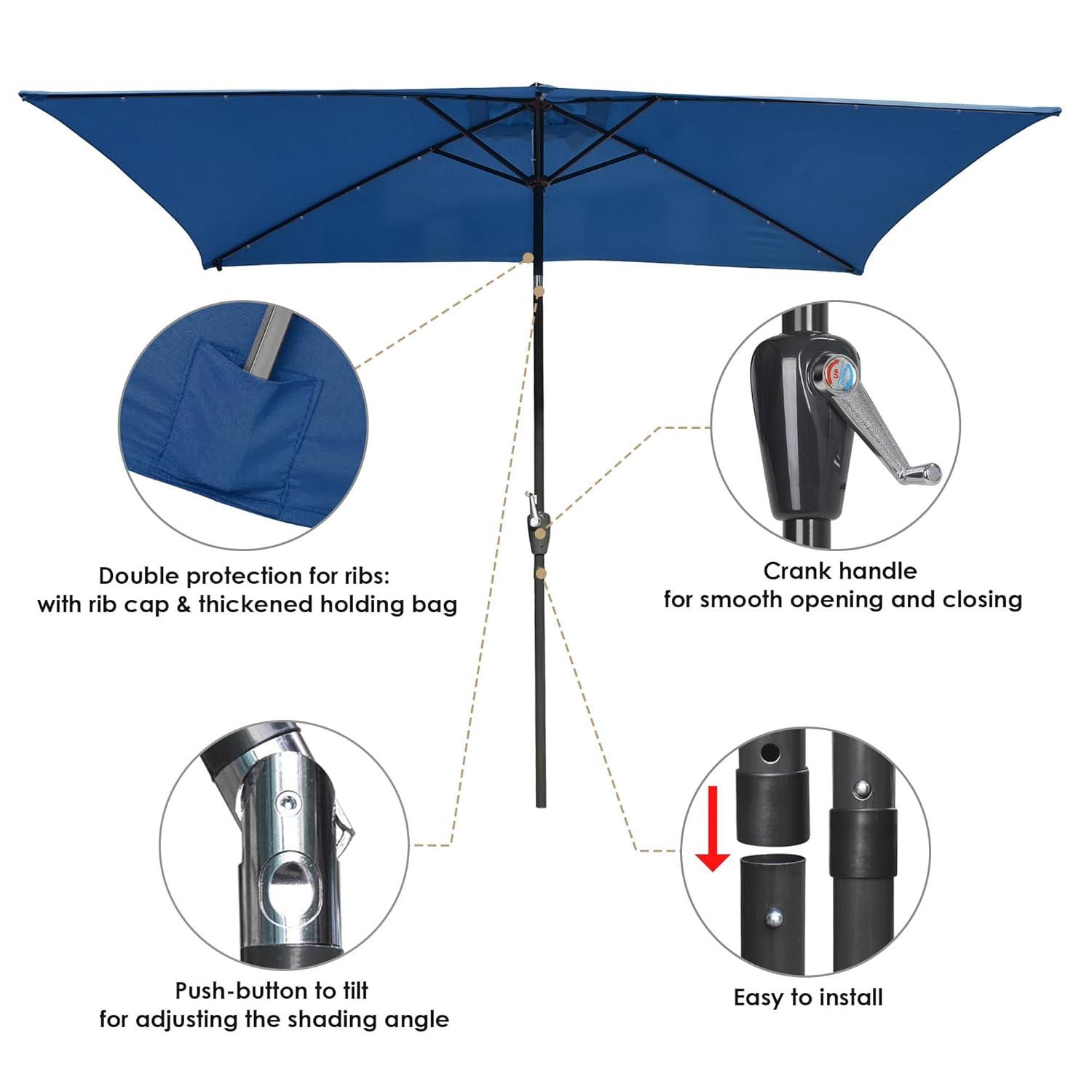 Navy 9ft Solar LED Patio Umbrella with Crank and Tilt