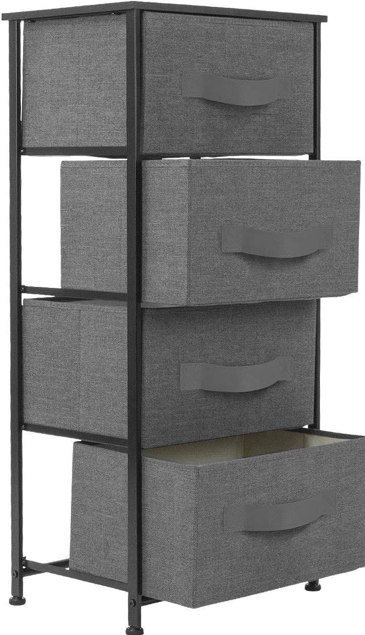 Sorbus 4 Drawers Chest Nightstand - Storage for Closet, Home, College Dorm - Features Steel Frame, Wood Top, & Fabric Bins (Black)