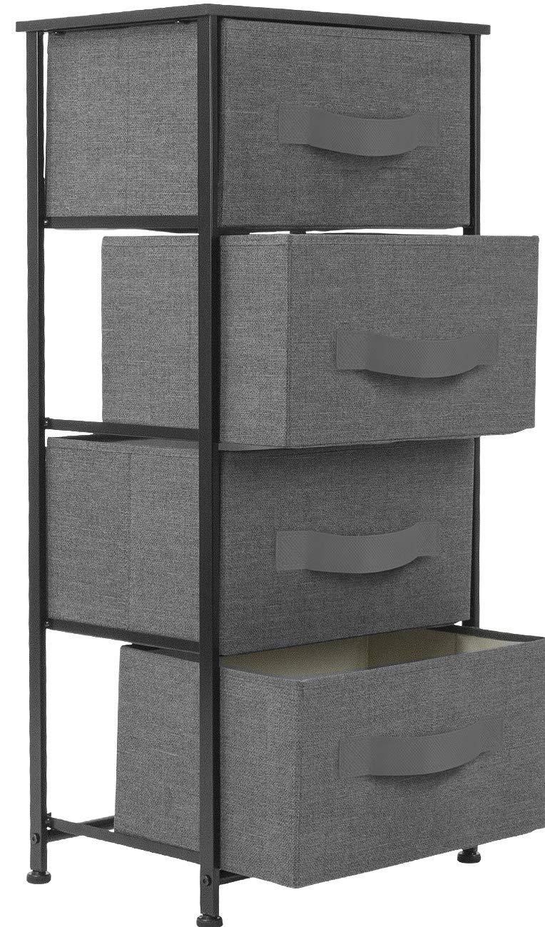 Sorbus 4 Drawers Chest Nightstand - Storage for Closet, Home, College Dorm - Features Steel Frame, Wood Top, & Fabric Bins (Black)