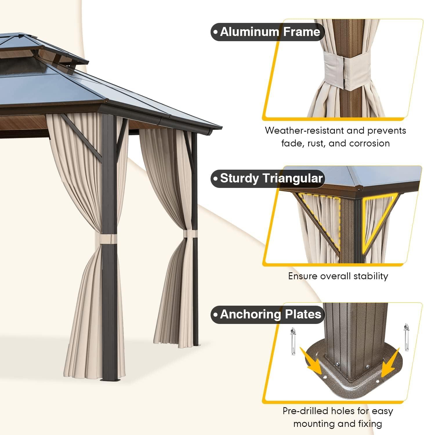 Hommow 12 ft x 16 ft Hardtop Gazebos, Aluminum Composite Panel Patio