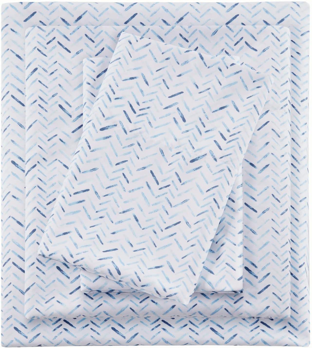 Full Blue Chevron Printed Microfiber Sheet Set