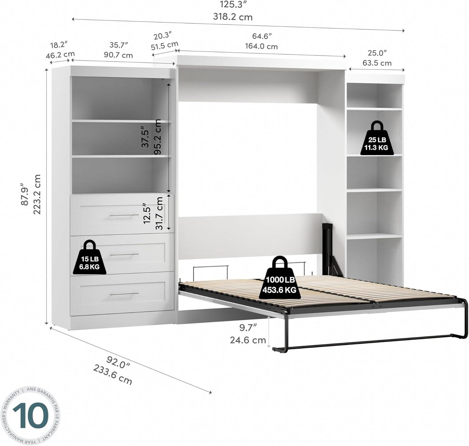 Bestar Pur Murphy 2 Shelving Units, Space-Saving Wall Bed with Storage and Closet Organizers, Queen, Chocolate