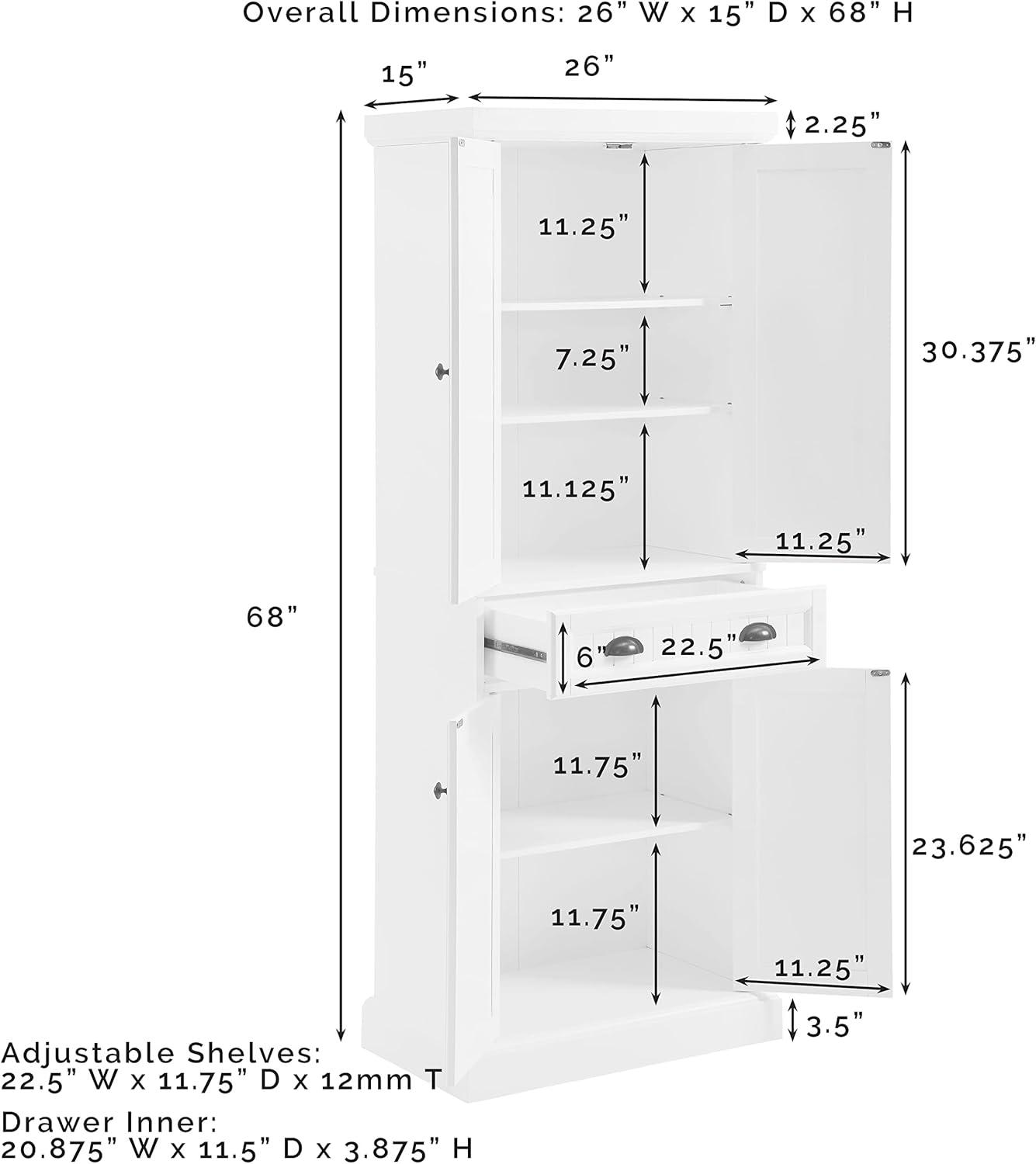 Shoreline Pantry White - Crosley: Beadboard Design, Adjustable Shelves, Storage Cabinet