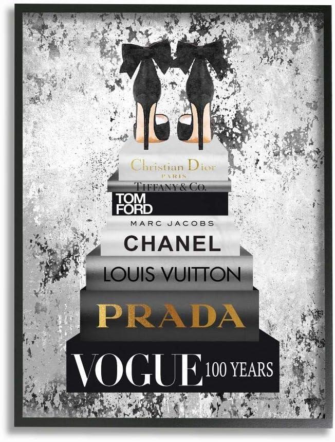 Stupell Industries " Fashion Designer Shoes Bookstack Black And White Watercolor "