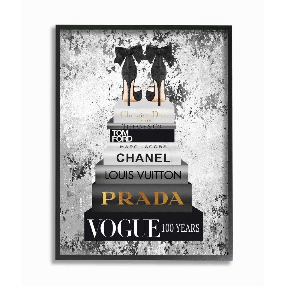 Stupell Industries " Fashion Designer Shoes Bookstack Black And White Watercolor "