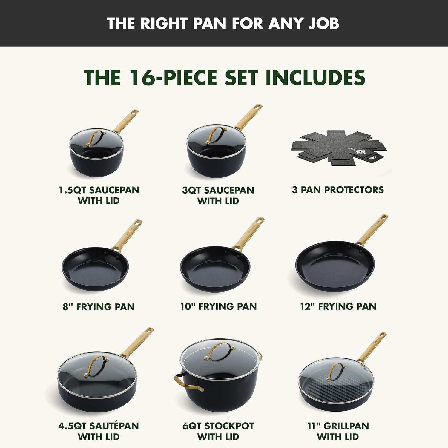 GreenPan GreenPan Reserve Black Healthy Ceramic Nonstick 16-piece Cookware Set
