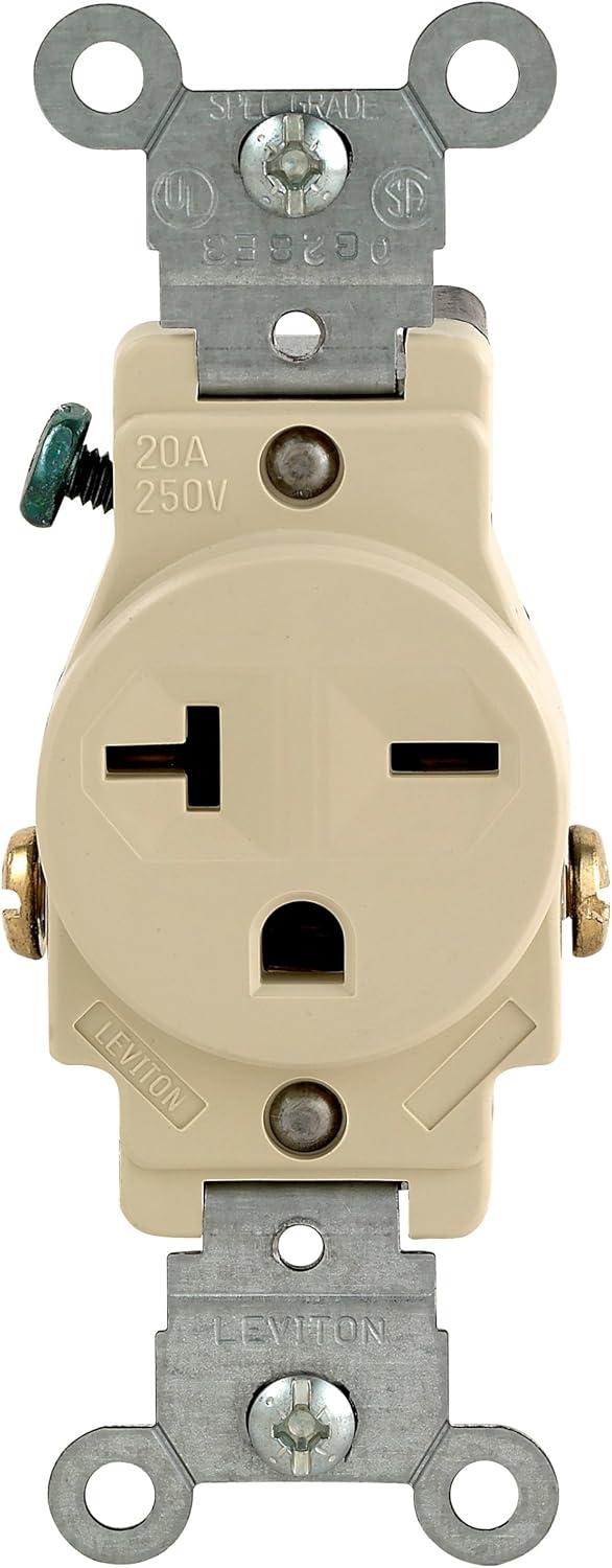 Ivory 20 Amp 250V Single Commercial Outlet with Wall Plate