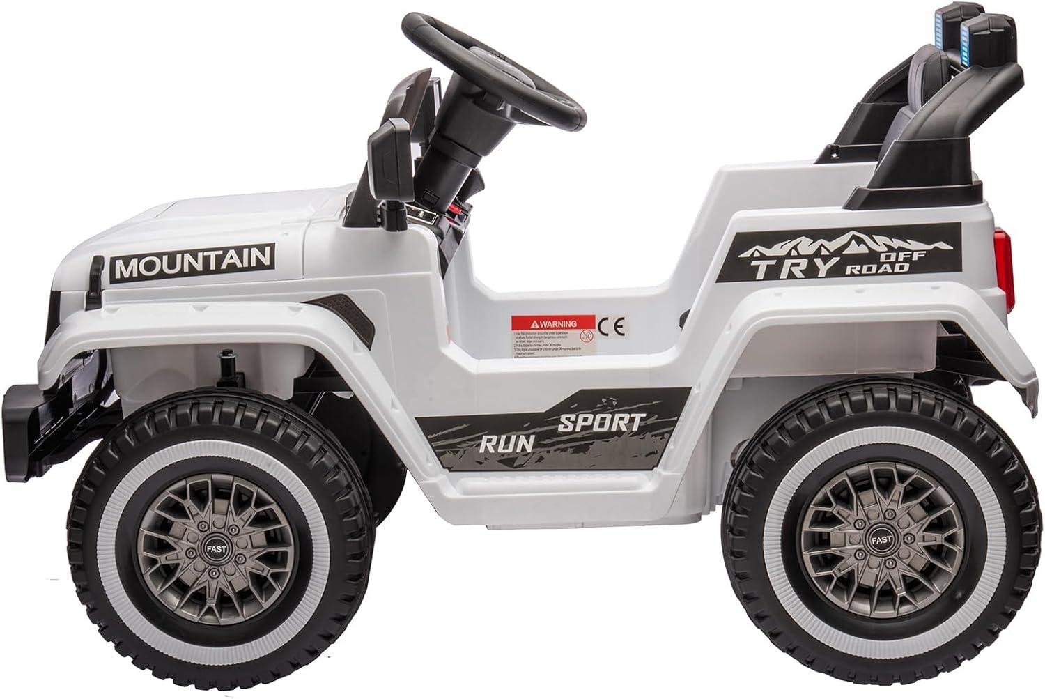 White 12V Kids Ride-On Truck with Remote Control and LED Lights