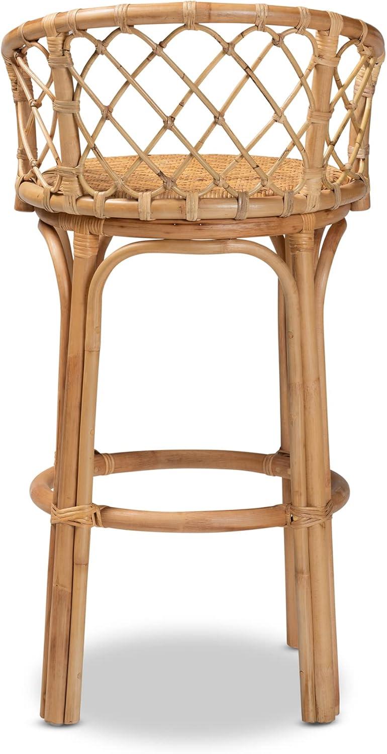 Natural Brown Rattan Bar Stool with Ergonomic Footrest