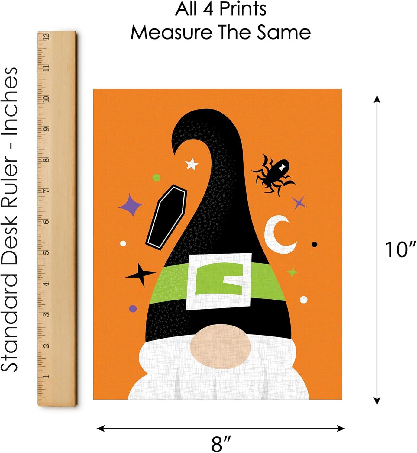 Big Dot of Happiness Halloween Gnomes - Unframed Spooky Fall Linen Paper Wall Art - Set of 4 - Artisms - 8 x 10 inches