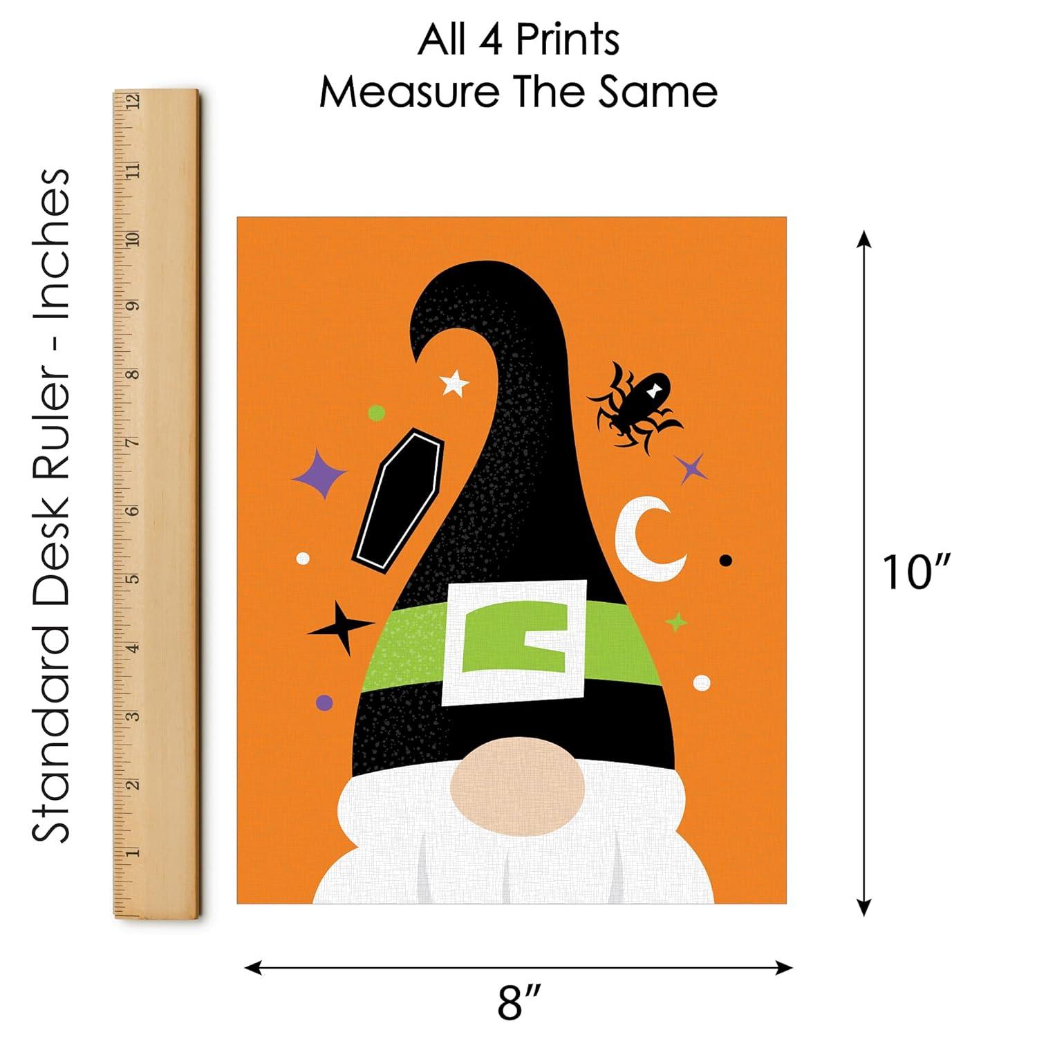 Big Dot of Happiness Halloween Gnomes - Unframed Spooky Fall Linen Paper Wall Art - Set of 4 - Artisms - 8 x 10 inches
