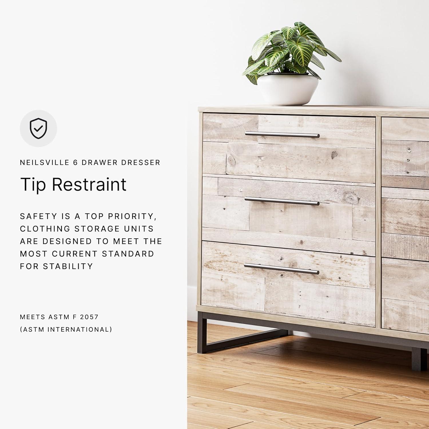 Signature Design by Ashley Casual Neilsville 6 Drawer Dresser, Whitewash