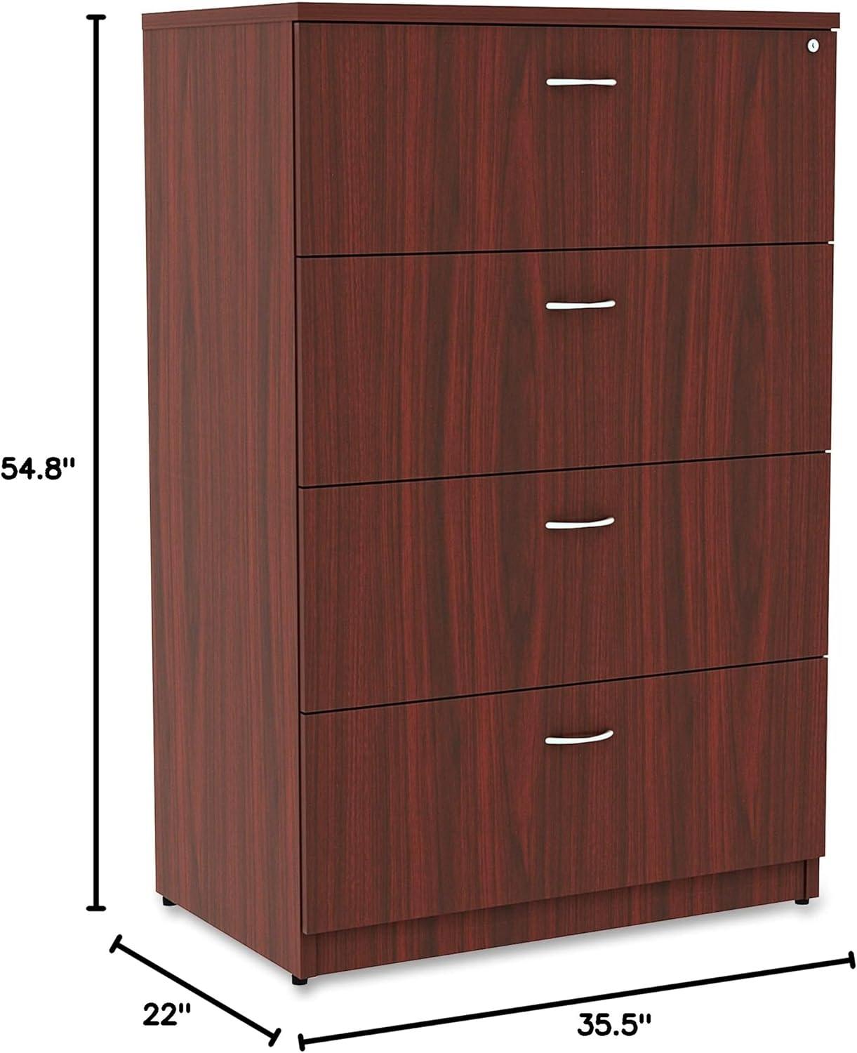 Lorell Essentials Lateral File - 4-Drawer 1" Top, 35.5" x 22" x 54.8" - 4 x File Drawers - Material: Polyvinyl Chloride (PVC) Edge - Finish: Mahogany Laminate