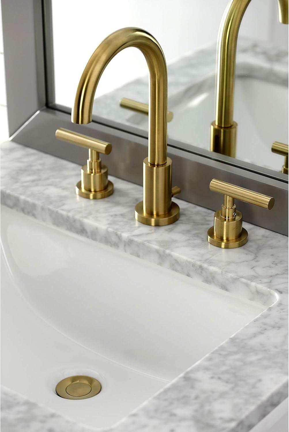 Kingston Brass Manhattan Two-Handle 3-Hole Deck Mount Widespread Bathroom Faucet with Brass Pop-Up Drain
