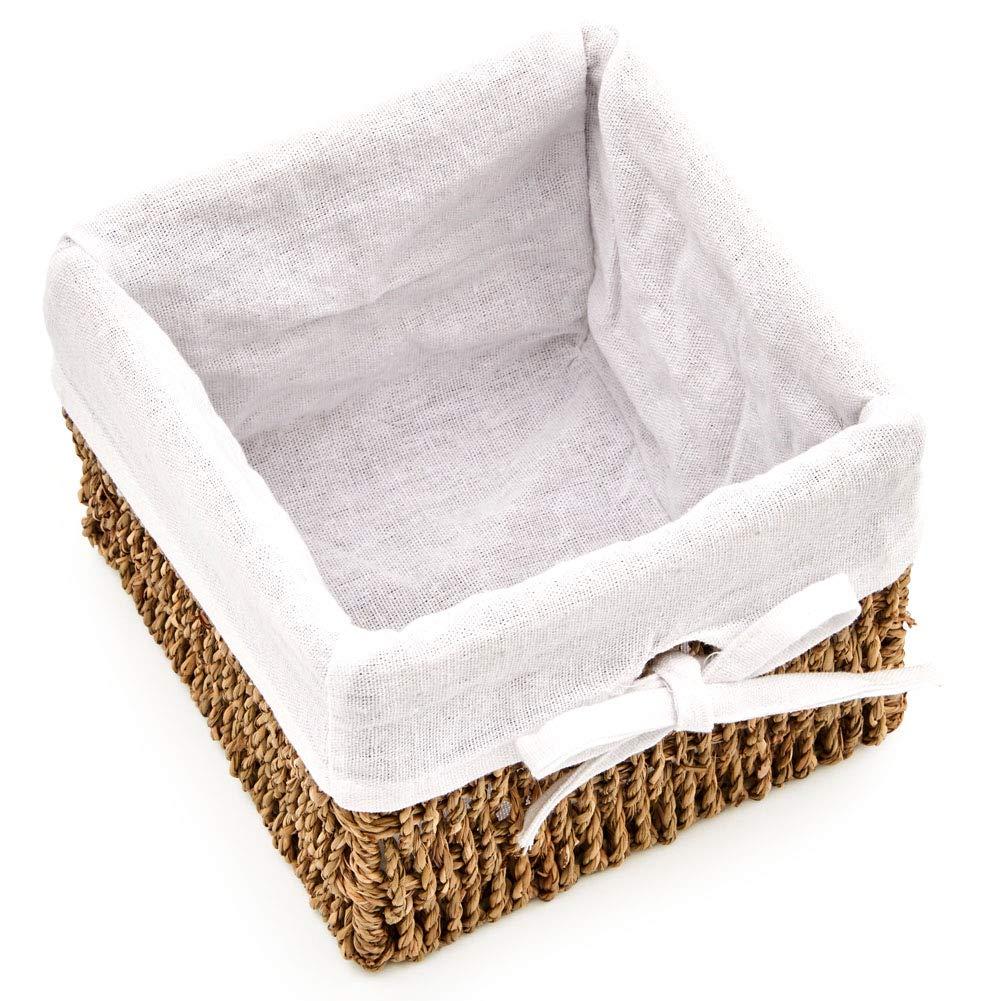 EZOWare Set of 6 Small Natural Woven Seagrass Wicker Storage Nesting Baskets Boxes with Liner for Kids Baby Cloth, Room Decor, Toy, Towels, Gift Basket - Brown (5.5 x 5.5 x 4")