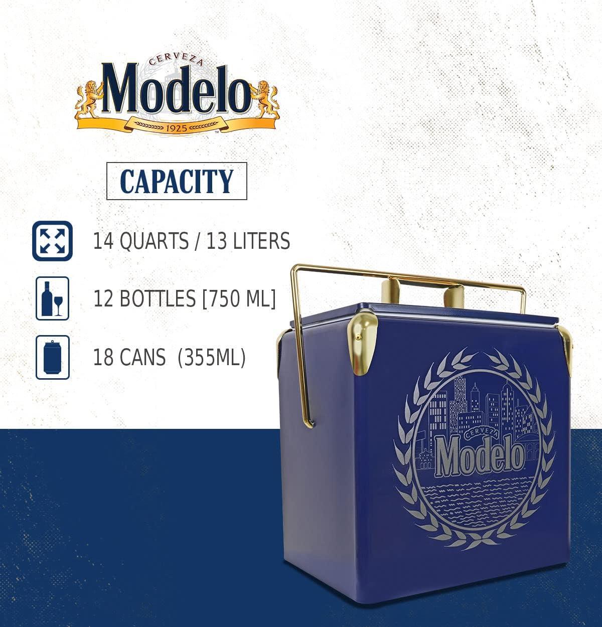 Koolatron Modelo Retro Ice Chest Cooler with Bottle Opener 13L (14 qt), Blue and Gold