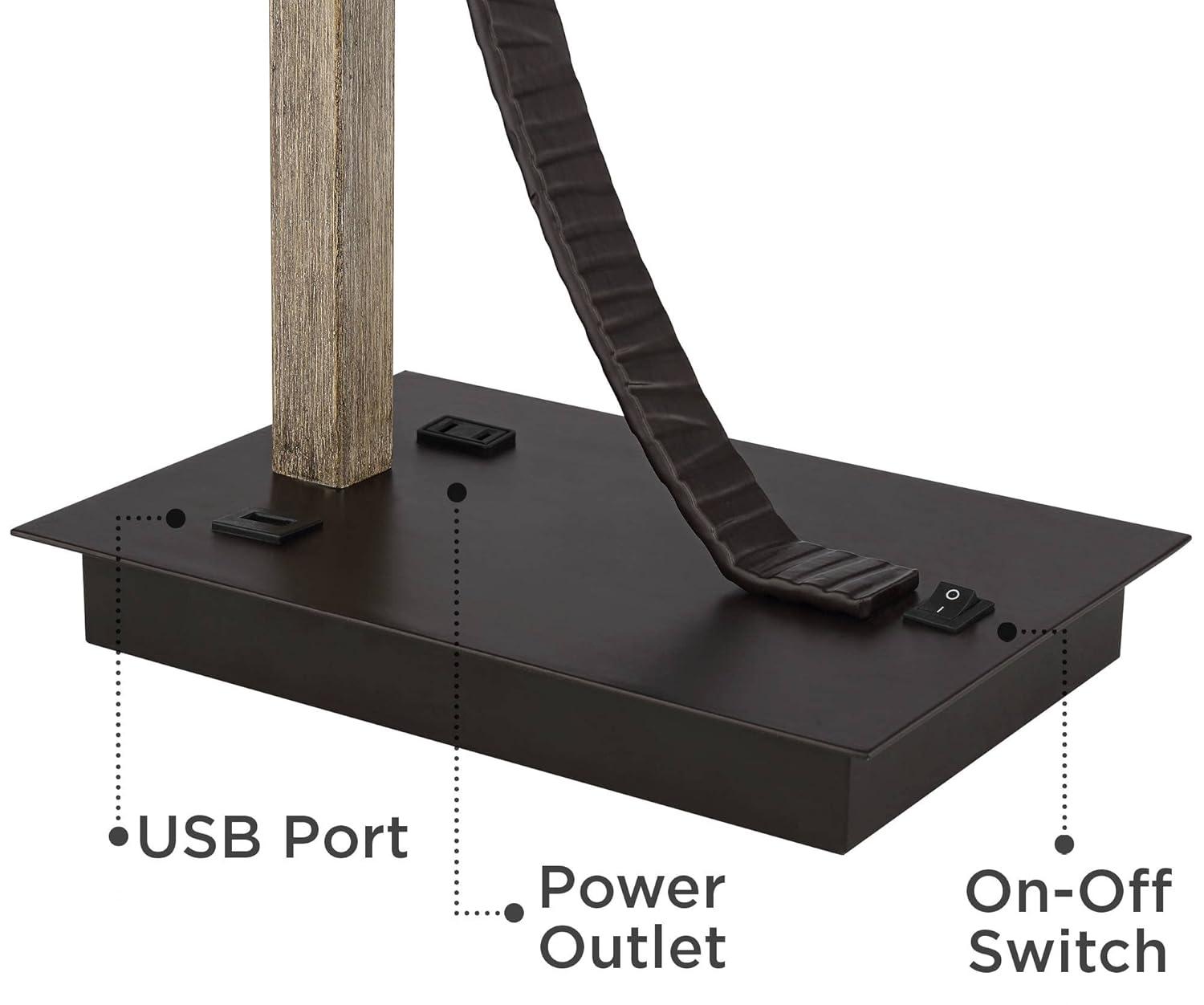 Franklin Iron Works Gentry Industrial Desk Lamp 22" High Oil Rubbed Bronze Faux Wood Cage with USB and AC Power Outlet in Base Oatmeal Shade for Desk