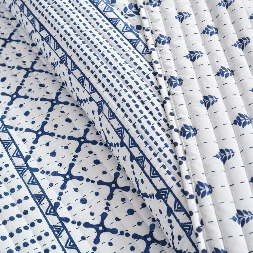 Full/Queen 3pc Monique Stripe Quilt Set  Navy/White - Lush Décor