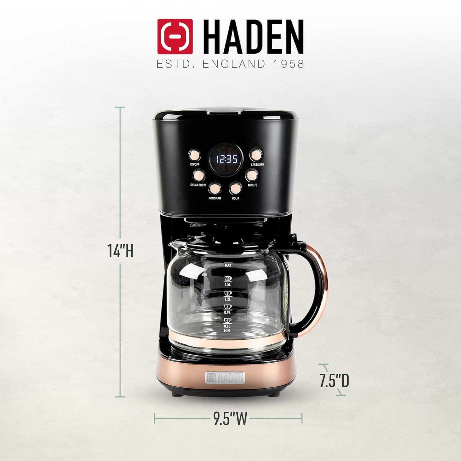 HADEN Black and Copper Programmable Drip Coffee Maker