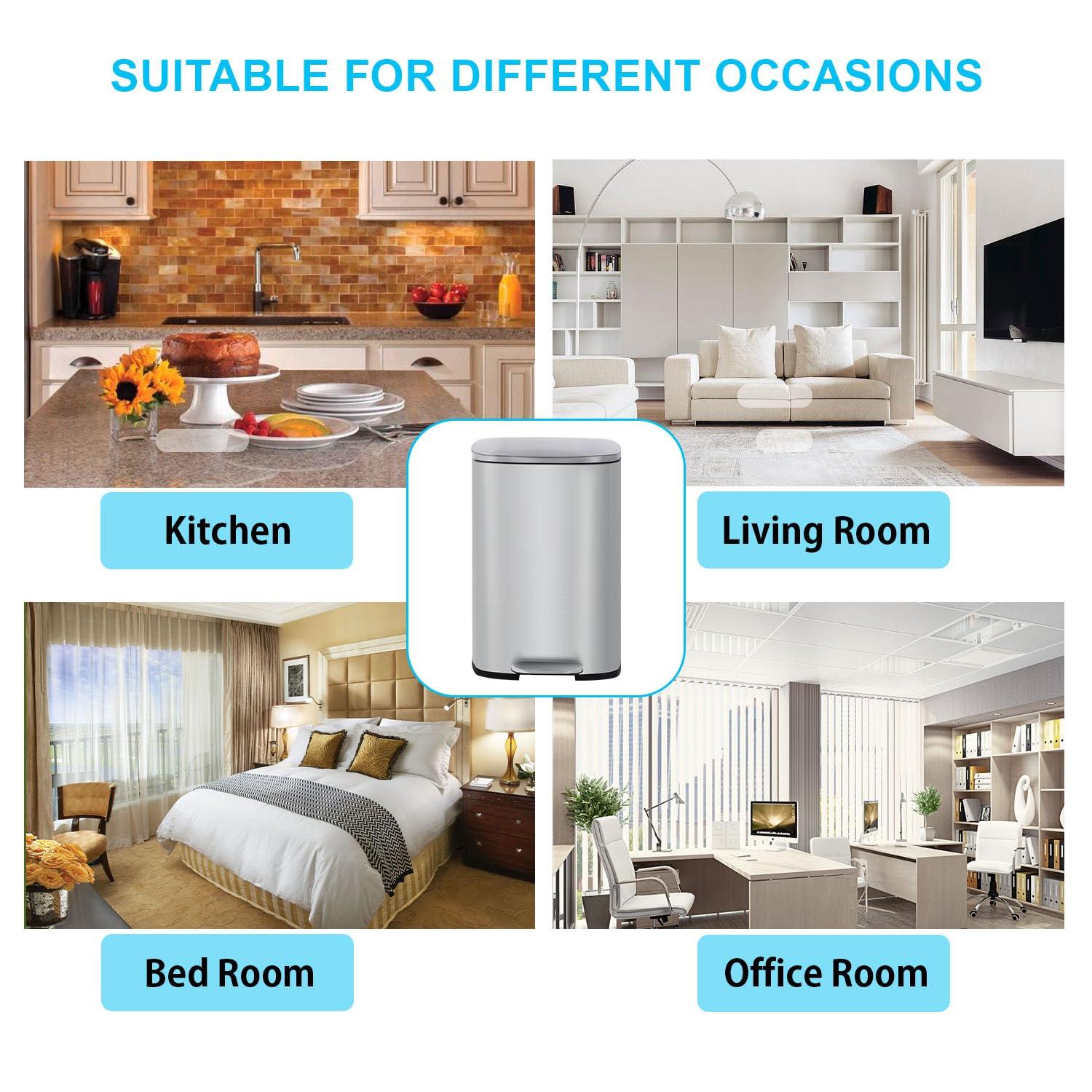 CL.HPAHKL 13 Gallon (50L)Trash Can ,Kitchen Trash Can, Stainless Steel with Lid, Foot Pedal and Inner Bucket, Fingerprint-Resistant Soft Close Lid Garbage Can, Pedal Rubbish Bin for Home Office