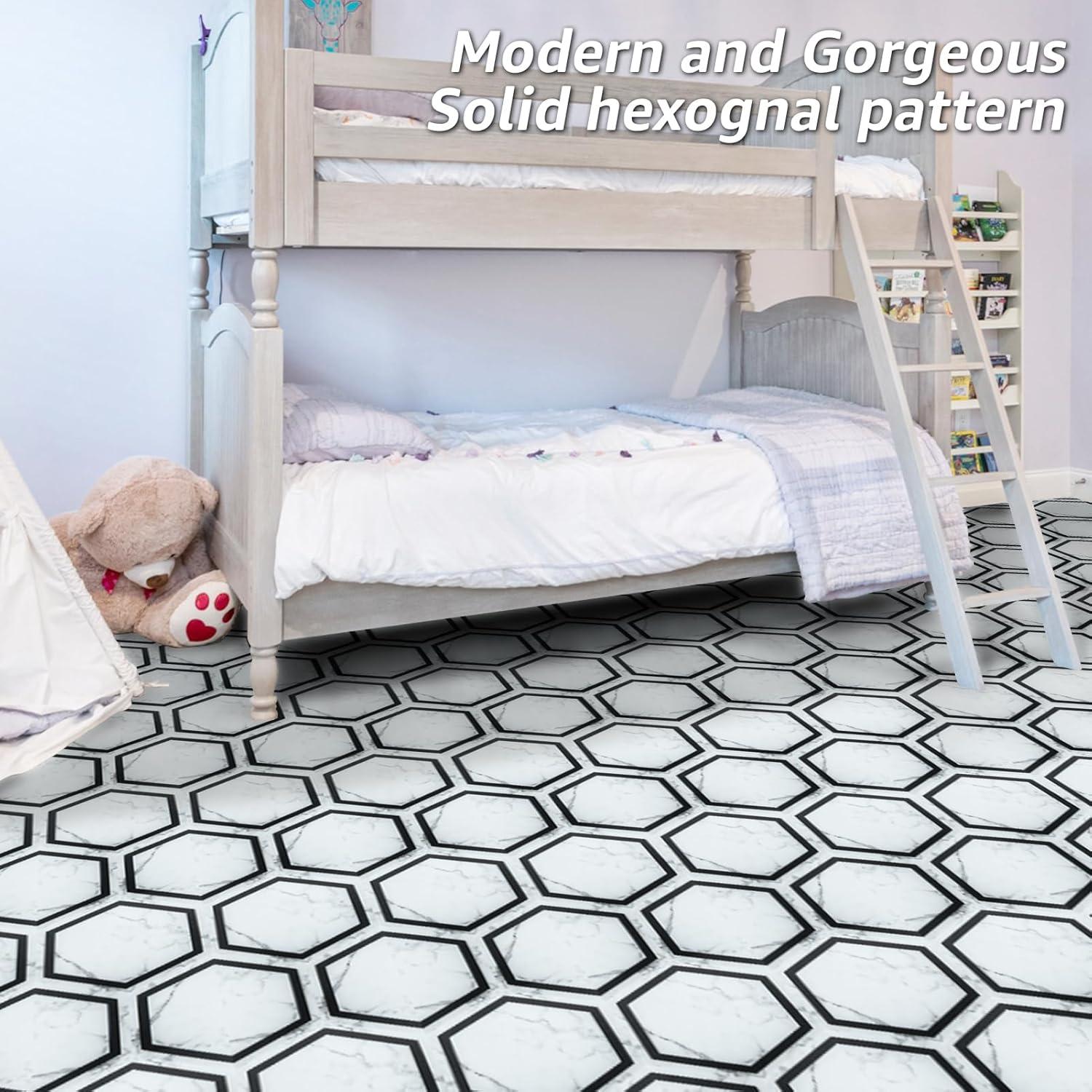 Hexagon White Marble Self-Adhesive Vinyl Floor Tiles