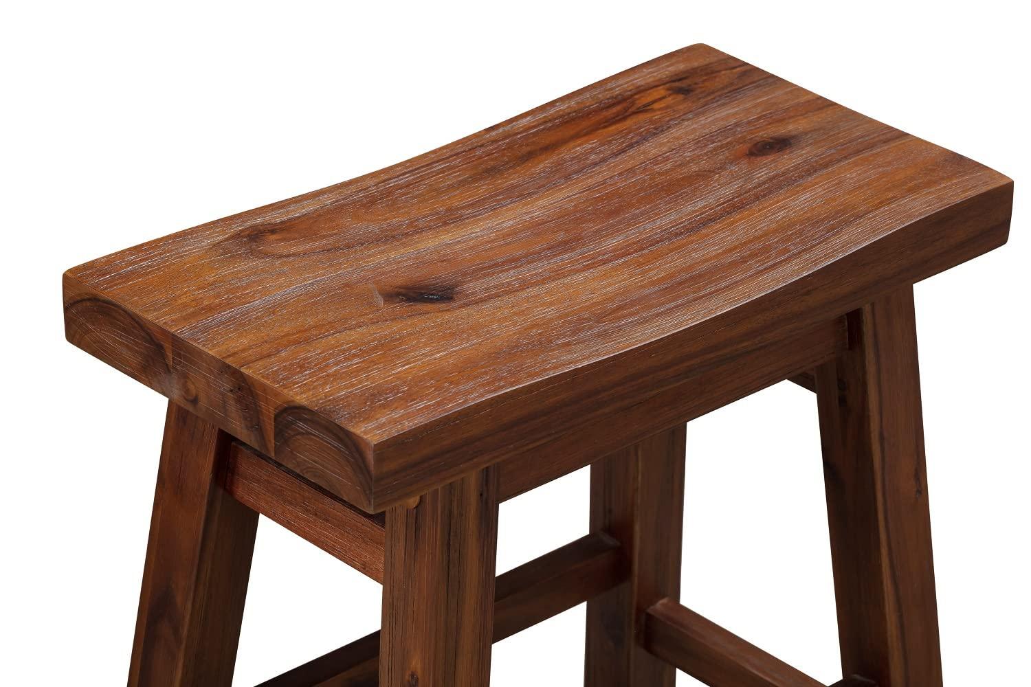 Set of 2 18" Sonoma Saddle Stools, Acacia Wood, Rustic Farmhouse - Boraam