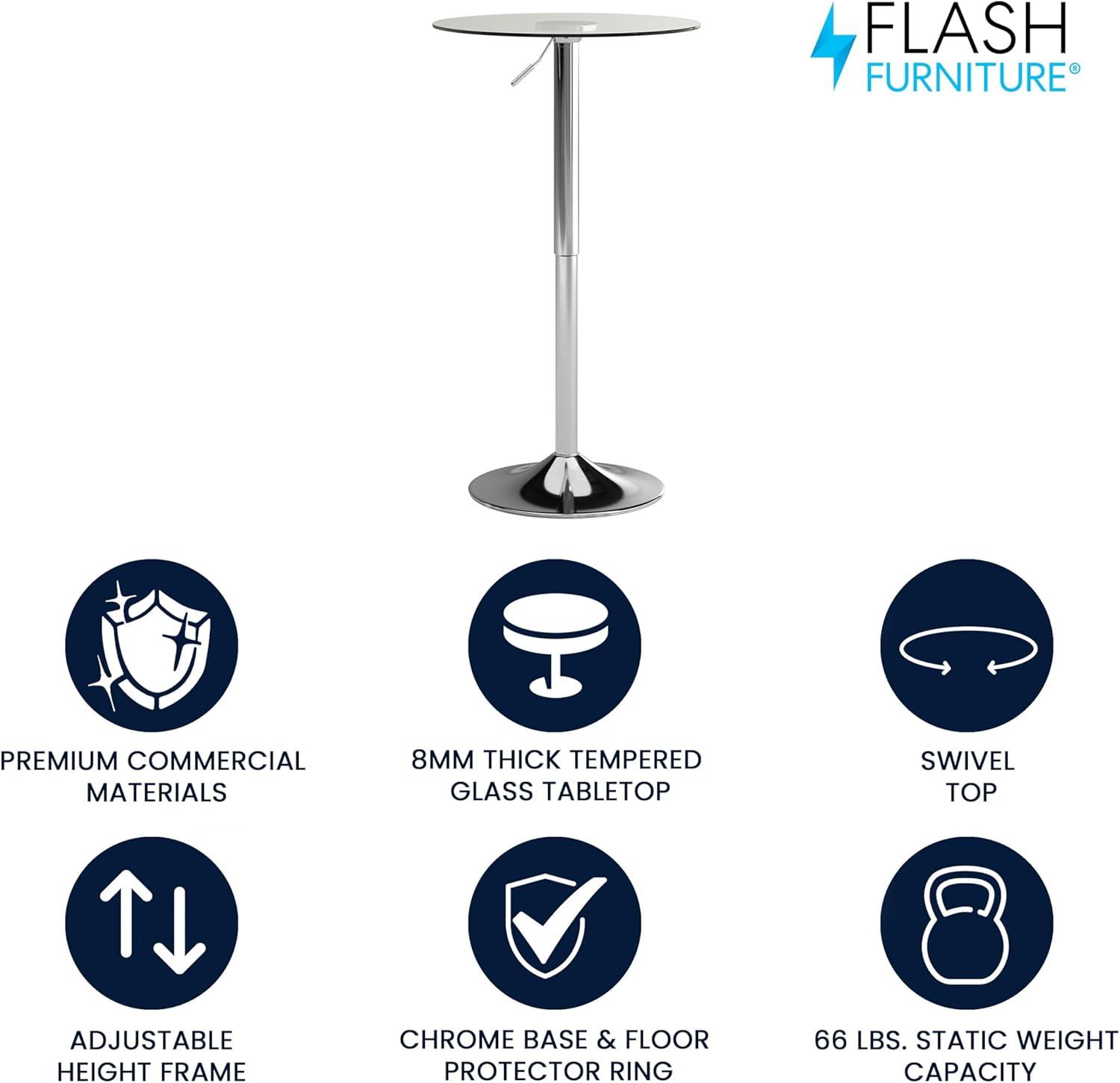 Flash Furniture Chad 23.5'' Round Adjustable Height Glass Table (Adjustable Range 33.5'' - 41'')